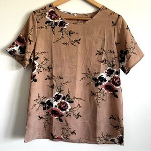 Floral Print Women's Top - Tan